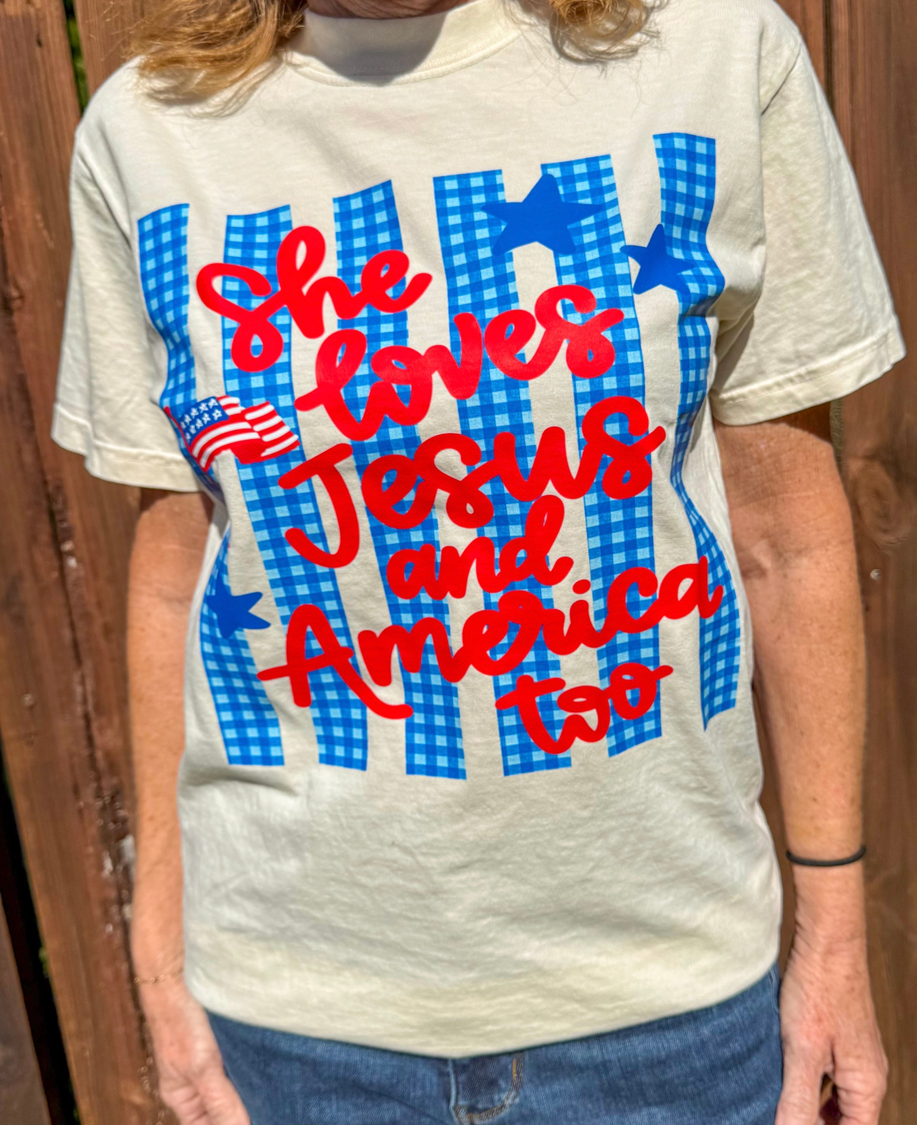 She Loves Jesus & America Tee